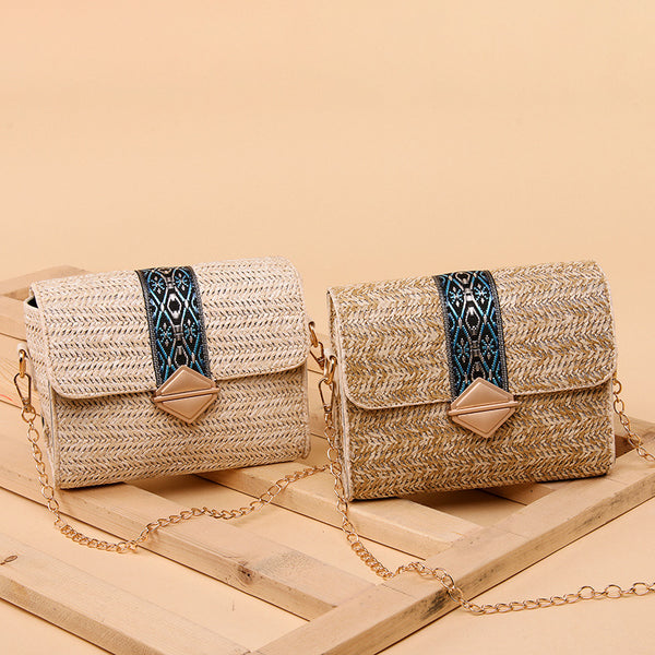 Borsa a tracolla singola in paglia intrecciata