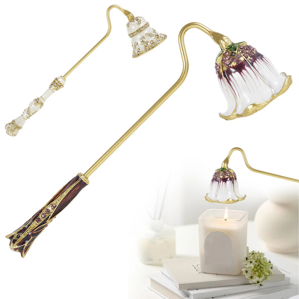 Spegnicandele in metallo a forma di fiore bicolore, stoppino per estintore, maniglia girevole, decorazione vintage, stoppini decorativi per la casa